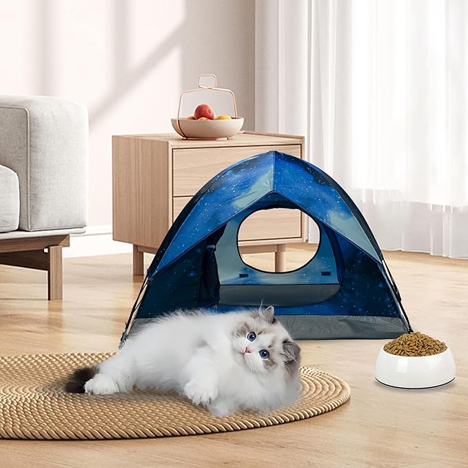 Outdoor Waterproof Pet Camping Tent, Cave Bed for Indoor Cats and Small Dogs, Portable Cat House Dog House, 39.3x39.3x23.6'', Navy Blue, L.