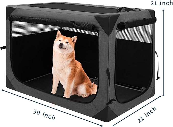 Collapsible Soft Dog Crate 30 Inches, Portable Travel Dog Cage for Medium Dogs, Dog Kennel Indoor & Outside, Foldable Dog Crate with 3-Door Mesh Windows