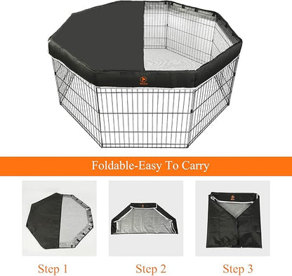 PJYuCien Dog Playpen Mesh Top Cover, Fits 32 Inch 8 Panels Regular Octagon Metal Exercise Pet Playpen, Adhesive Tape Connections, Black (Note: Cover Only, Fence Not Included)