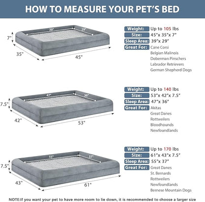 WNPETHOME Washable Dog Beds for Large Dogs, XL Dog Bed, Orthopedic Dog Sofa Bed with Removable & Waterproof Cover, Extra Large Dog Bed with Bolster Sides for Sleeping, Big Dog Couch Bed with Sides
