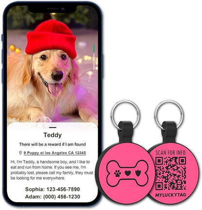 MYLUCKYTAG Silent Silicone QR Code Pet ID Tags Dog Tags - Pet Online Profile - Scan QR Receive Instant Pet Location Alert Email