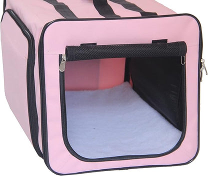 PET LIFE 'Capacious' Dual-Sided Expandable Spacious Wire Folding Collapsible Lightweight Pet Dog Crate Carrier House, Large, Pink