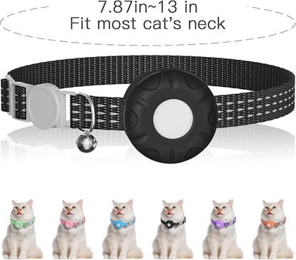 Cat Tracker Collar,No Monthly Fee Tracking Pet Collar with Finder Tag,Compatible with Apple Find My(iOS Only),Breakaway Tractive Design with Reflective Pattern & Bell,Black