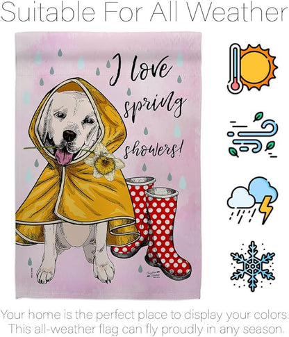 Love Spring Shower House Flag Pack Dog Puppy Spoiled Paw Canine Fur Pet Nature Farm Animal Creature Applique Decoration Banner Small Garden Yard Gift Double-Sided, Made in USA