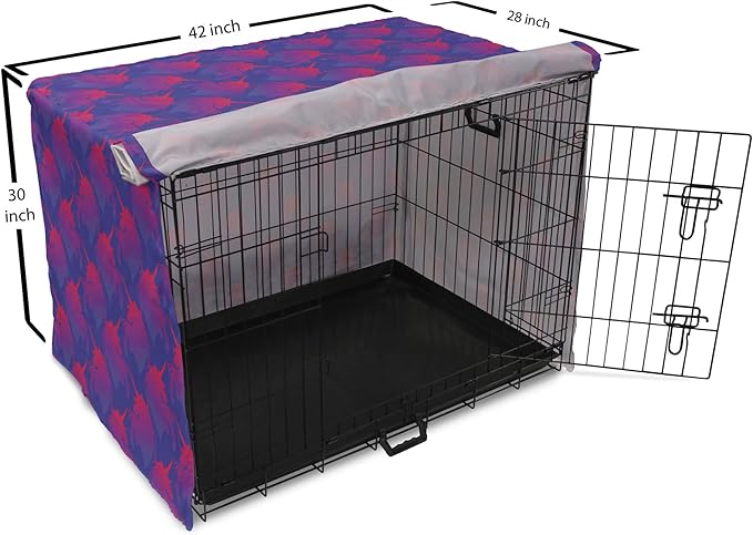 Lunarable Myth Dog Crate Cover, Pattern with Unicorn Silhouettes in Ombre, Easy to Use Pet Kennel Cover for Medium Large Dogs, 42 Inch, Indigo Magenta