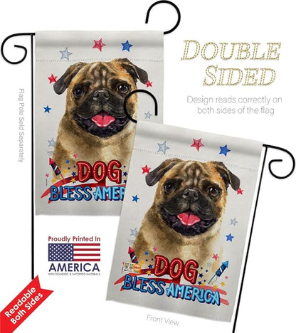 Breeze Decor Patriotic Pug Garden Flag Pack Dog Puppy Spoiled Paw Canine Fur Pet Nature Farm Animal Creature Support Our Troops House Banner Small Yard Gift Double-Sided, Made in USA
