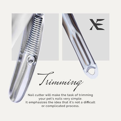 XE Stainless Steel Pet Nail Clipper – Cat and Dog Claw Trimmer with Nail File, Non-Slip Handle Nail Cutter for Pets, Professional Grooming Tool for Dogs, Cats, Rabbit and Guinea Pigs