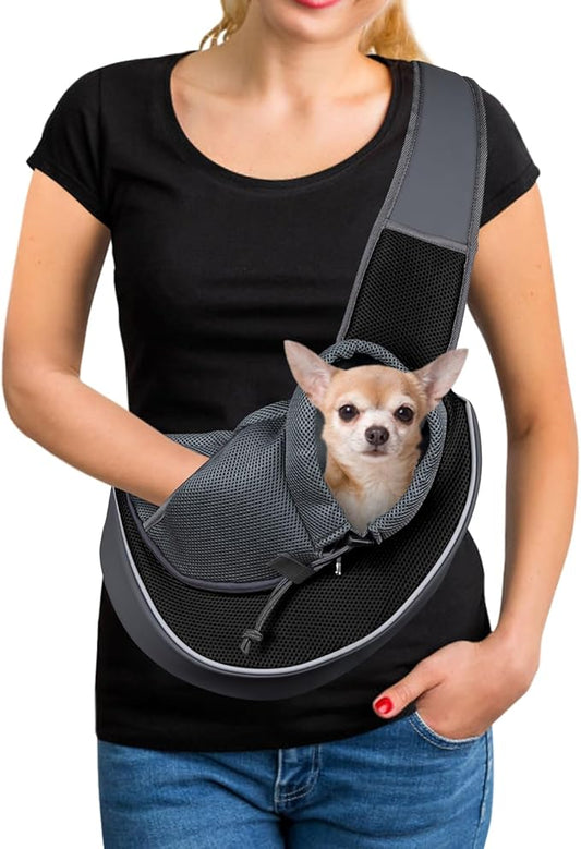 YUDODO Pet Dog Sling Carrier Mesh Hand Free Adjustable Dog Satchel Carrier Bag Papoose Crossbody for Small Medium Dog Cat Rabbit (M(up to 10 lbs), Black)