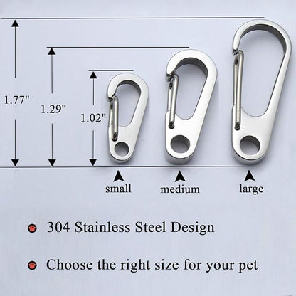 IVIA Dog Tag Clips / 2 Pack/Multiple Size 304 Stainless Steel Quick Clip with Rings/Easy Change Dog Cat ID Tag Holder for Small pet Collars and Harnesses.(2 Medium Silver)