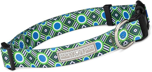 Lucky Love Dog Patterned Dog Collar - Adjustable, Durable, Soft Webbing, & Comfortable Dog Collar for Male and Female Dogs - Cool Dog Collar in Leo Pattern with Strong Buckle, Large Size