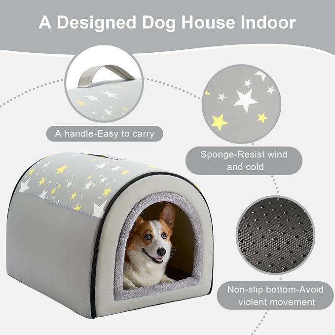 Jiupety Indoor Dog House, 2-in-1 Portable Foldable House Bed with Cover, Pet Tent & Cave Bed for Medium Dogs, XL(29"×21"×20"), Up to 44 Lb, Grey