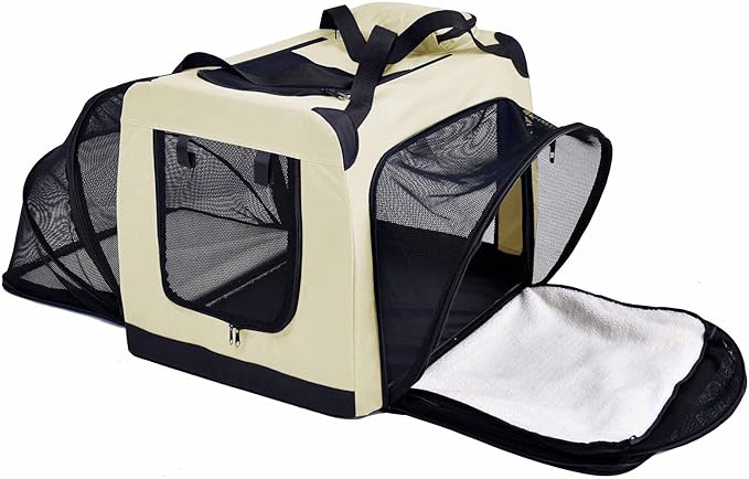 Pet Life Hounda Accordion Metal Framed Soft Folding Expandable Dog Crate - Collapsible Folding Pet Crate or Dog Kennel with Triple Expansion Room