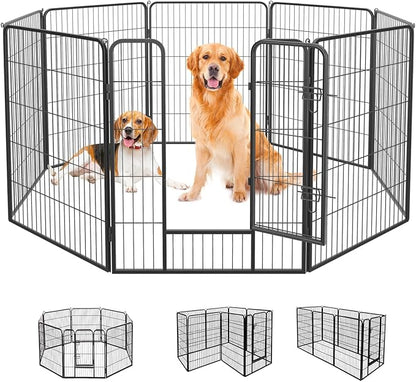 FDW Dog Playpen Dog Pen Dog Kennel 8 Panels 40 Inch Hight Indoor Outdoor Folding Metal Portable Puppy Exercise Pen Heavy Duty Dog Fence for Yard Camping,Black