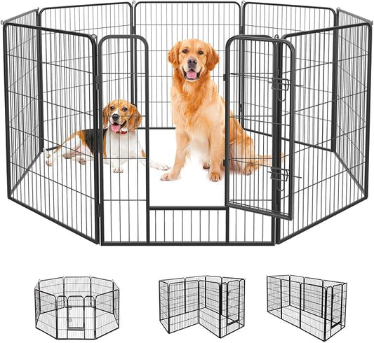 FDW Dog Playpen Dog Pen Dog Kennel 8 Panels 40 Inch Hight Indoor Outdoor Folding Metal Portable Puppy Exercise Pen Heavy Duty Dog Fence for Yard Camping,Black