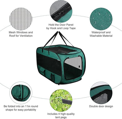 Realife Dog Enclosures Home Outdoor Fashions Portable/Collapsible/fixable, Pop Up Travel Pet Tent, 38" L x 22.5" W x 5.5" H，Green