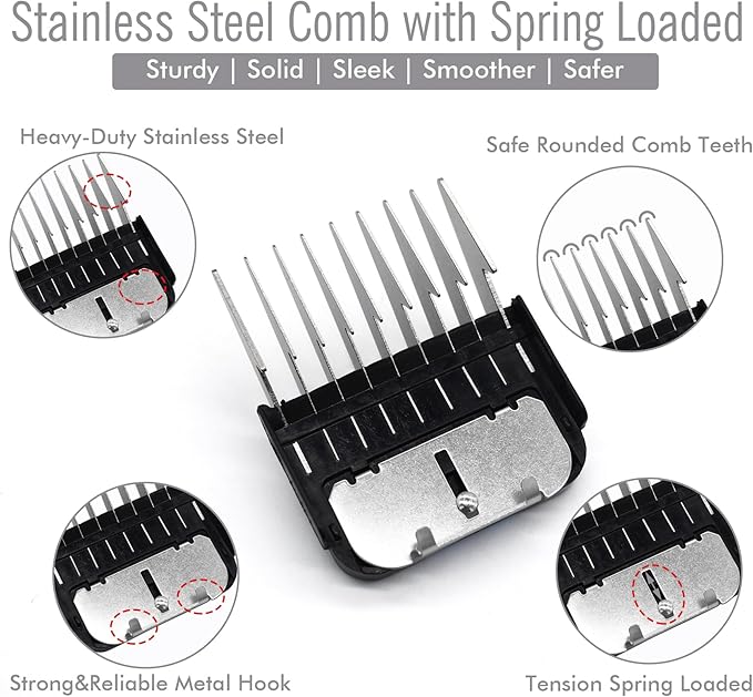 Professional A5 Style Animal Clipper Stainless Steel Color-Coded Snap-on Attachment Guard Guide Comb, 1/8"-1" Compatible with Wahl KM Series Oster A5 Andis Detachable Blade Pet Groomers (#5 - 5/8")