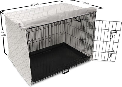 Lunarable Grey Dog Crate Cover, Moroccan Traditional Trellis Pattern Simple Geometric Monochrome Tile, Easy to Use Pet Kennel Cover for Medium Large Dogs, 42 Inch, White Grey