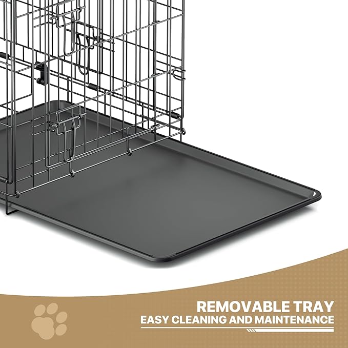 MoNiBloom 24/30/36/42/48 Dog Crates, Foldable Metal Wire Dog Cage with Double-Door, Outdoor Indoor Pet Kennels, Includes Leak-Proof Pan, Divider Panel, Black, 30"