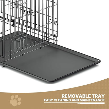 MoNiBloom 24/30/36/42/48 Dog Crates, Foldable Metal Wire Dog Cage with Double-Door, Outdoor Indoor Pet Kennels, Includes Leak-Proof Pan, Divider Panel, Black, 30"