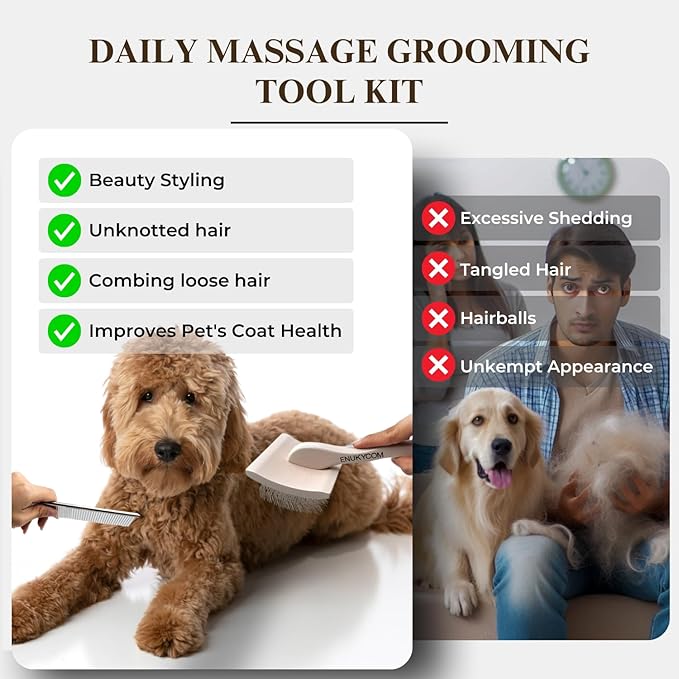 Specialized Grooming Tool for Great Pyrenees and Doodles (Goldendoodles, Poodles & Labradoodles) - Dog Slicker Brush & Comb Kit: Work Through Dense and Long Coats, for Both Matted Hair and Shedding