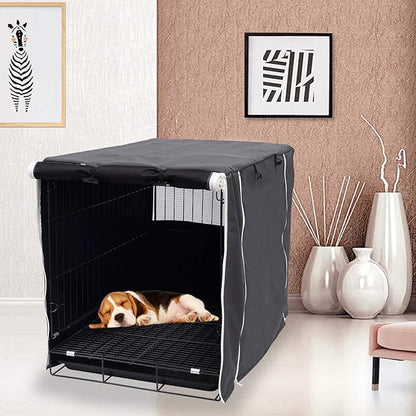 Geyecete Dog Crate Cover - Dog cage Covers Universal Fit for 24-48Inch Wire Dog cage, Lightweight Polyester Fabric, Breathable Double Door Dog Cage Cover-Gray-24 Inch