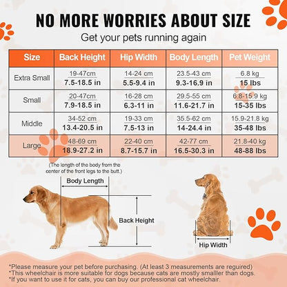 VEVOR Dog Wheelchair for Back Legs, Pet Wheelchair Lightweight & Adjustable Assisting in Healing, Dog Cart with 2 Wheels for Injured, Disabled, Paralysis, Hind Limb Weak Pet (Large)