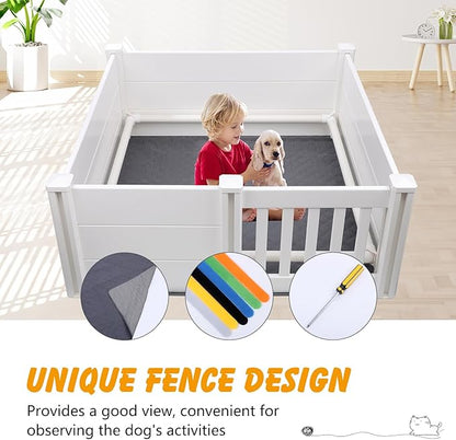 Whelping Box for Dogs and Puppies with Pig Rails and Waterproof Whelping Pad, 60×60×24in Puppies Playpen with Adjustable Height Door ID Collars for Medium Small Dogs
