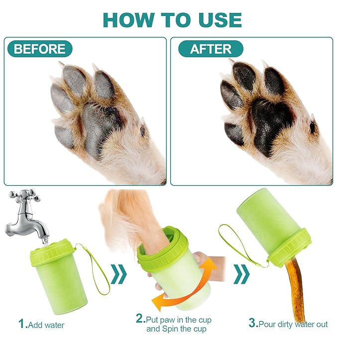 Portable Silicone Bristles Dog Foot Washer and Muddy Paw Cleaning Brush - A Great Gift, Free Bath Brush Included - Medium, Green