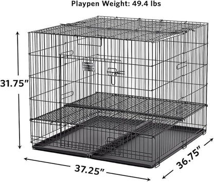 MidWest Homes for Pets, Puppy Playpen -Model 236-05, Half-inch Floor Grid & Removable Pan Included, Black Playpen