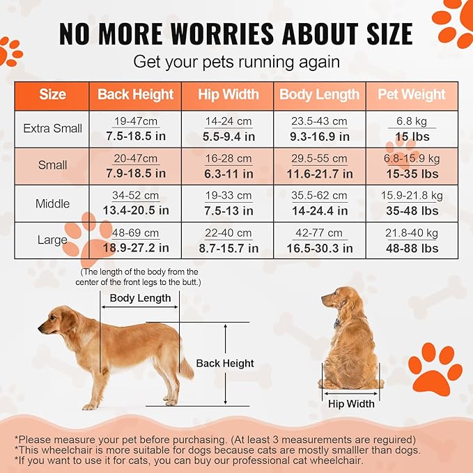 VEVOR Dog Wheelchair for Back Legs, Pet Wheelchair Lightweight & Adjustable Assisting in Healing, Dog Cart with 2 Wheels for Injured, Disabled, Paralysis, Hind Limb Weak Pet (Small)