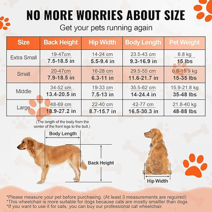 VEVOR Dog Wheelchair for Back Legs, Pet Wheelchair Lightweight & Adjustable Assisting in Healing, Dog Cart with 2 Wheels for Injured, Disabled, Paralysis, Hind Limb Weak Pet (Small)