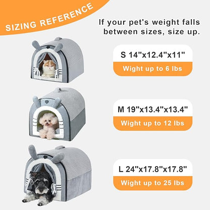 Jiupety Small Dog House Indoor, Puppy Bed with Reversible Washable Cushioned, M Up to 12 Lbs, Non-Slip Bottom