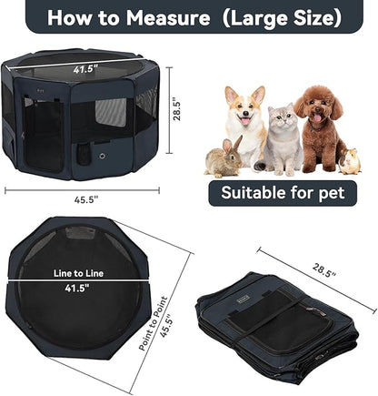 Petsfit 45.5" Dog Playpen with Dual Zipper Doors –Sturdy Foldable Pet Playpen for Large & Medium Dogs with Removable Mesh Top and Leakproof Bottom