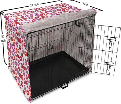 Lunarable Kiss Dog Crate Cover, Fun Colorful Design Lipsticks Kisses Fashion Illustration Print Artwork, Easy to Use Pet Kennel Cover for Medium Large Dogs, 24 Inch, Fuchsia and Raspberry