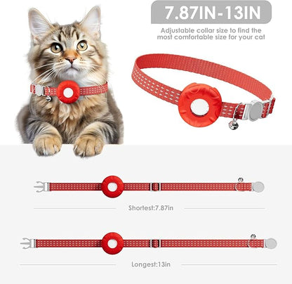 Cat Tracker,No Monthly Fee Cat Tracker Collar (Only iOS),Waterproof Pet Tracker for Cats with Safety Elastic Buckle,Works with Any Collar,Compatible with Apple Find My App not for Android-Red