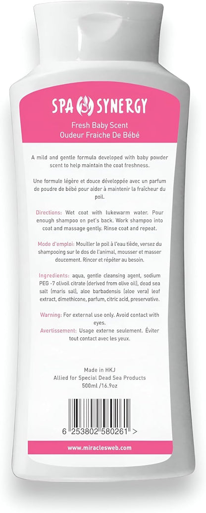 Pet Dog Shampoo Natural Dead Sea Mineral Rich, Aloe Vera, Moisturizing, Hydrating, Anti-Irritant, Fresh Baby Powder Scent – Baby Soft - (1) Bottle 16.5 FL OZ