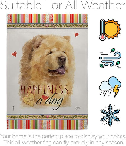 Breeze Decor Cream Chow Happiness House Flag Pack Dog Puppy Spoiled Paw Canine Fur Pet Nature Farm Animal Creature Vintage Applique Banner Small Garden Yard Gift Double-Sided, Made in USA