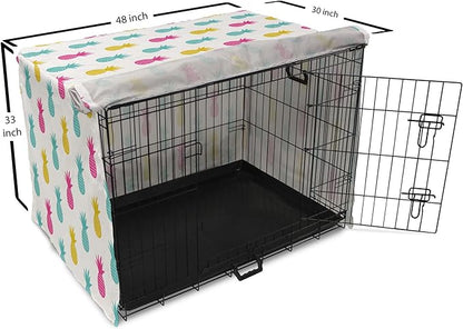 Lunarable Yellow Pineapple Dog Crate Cover, Rhythmic Ananas Fruits in Colorful Design Summer Tropical Concept, Easy to Use Pet Kennel Cover for Medium Large Dogs, 48 Inch, Turquoise Hot Pink