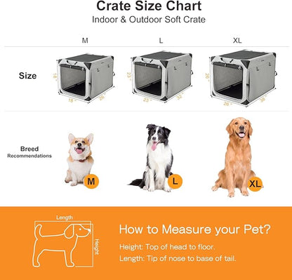 Collapsible Dog Crate for Large Dogs, Portable Travel Dog Crate Soft Pet Kennel with 4-Door Chew Proof Mesh Windows for Indoor & Outdoor