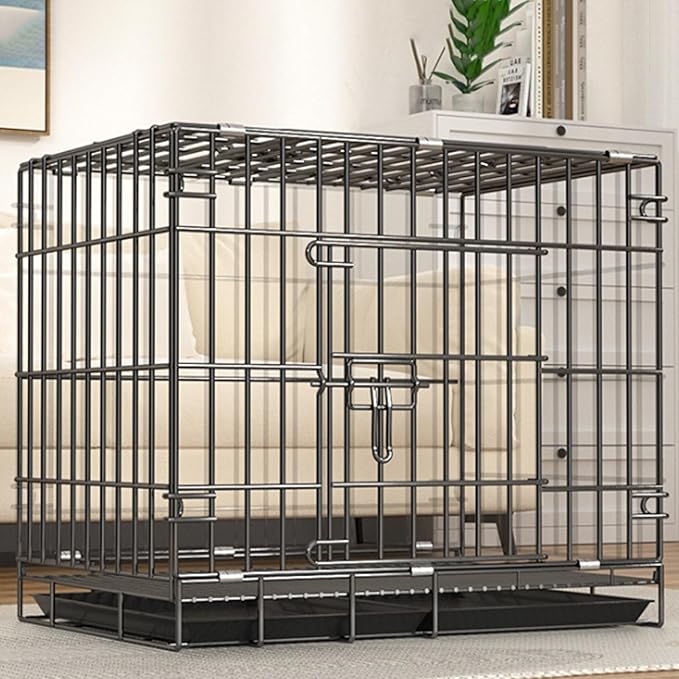 Heavy-Duty Steel Dog Crate, 27.6"x20.2"x23" Foldable Kennel with Secure Lock & Removable Tray, Grey Indoor Pet Cage