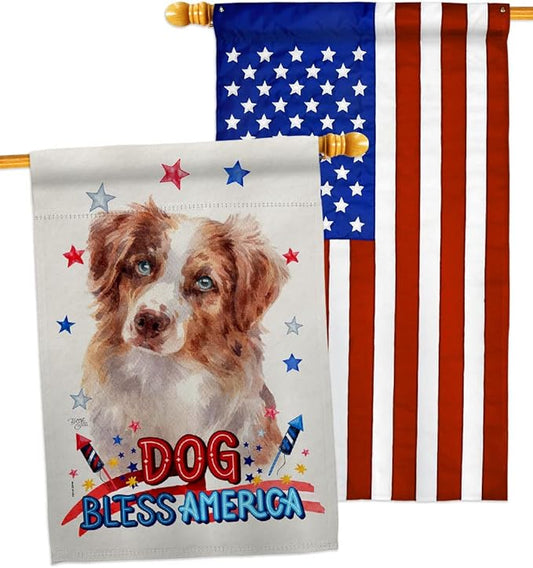 Breeze Decor Patriotic Red Australian Shepherd House Flag-Pack Dog Puppy Spoiled Paw Canine Fur Pet Nature Farm Animal Creature Applique Banner Small Garden Yard Gift Double-Sided, Made in USA