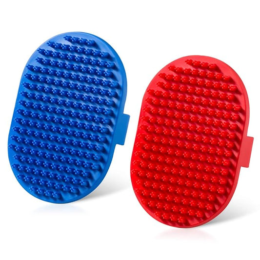 Dog Bath Brush, Rubber Pet Shampoo Brush with Silicone Bristles for Massaging Grooming, Removing Short Haired Dogs Cats Shedding, Tangles and Dead Undercoat 2pcs