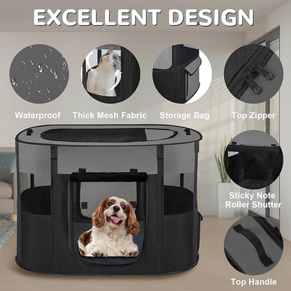 Pet Dog Cat Playpen Tent,Foldable Cat Cage Kennel,Portable Collapsible Puppy Crate for Indoor Outdoor Travel Camping Use with Washable Pad,Water-Resistant Breathable Shade Cover Grey M