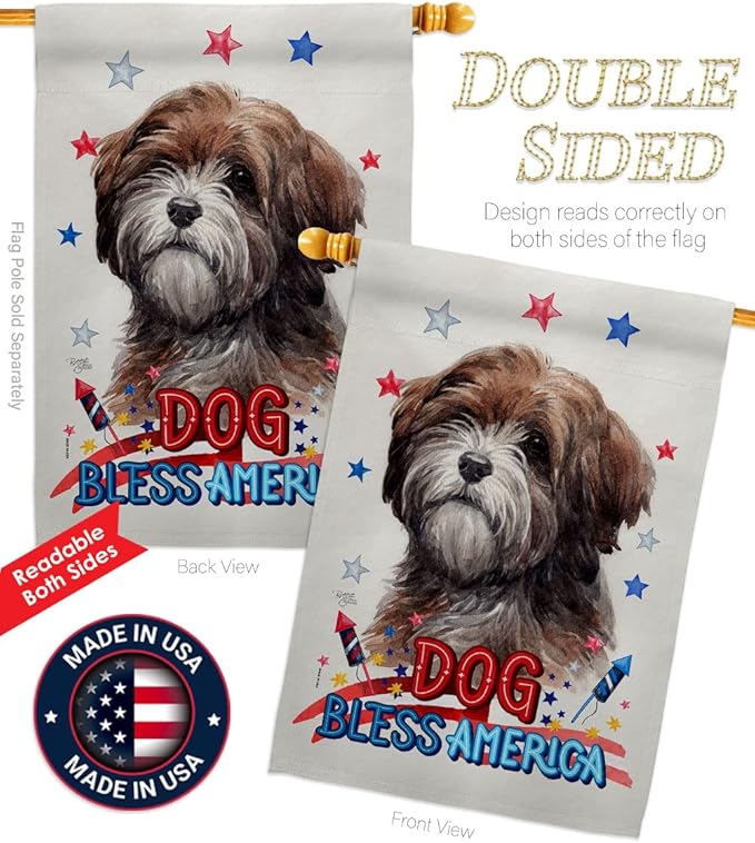 Breeze Decor Patriotic Brown Tibetan Terrier Garden House Flag-Kit Dog Puppy Spoiled Paw Canine Fur Pet Nature Farm Animal Creature Decoration Banner Small Yard Gift Double-Sided, Made in USA