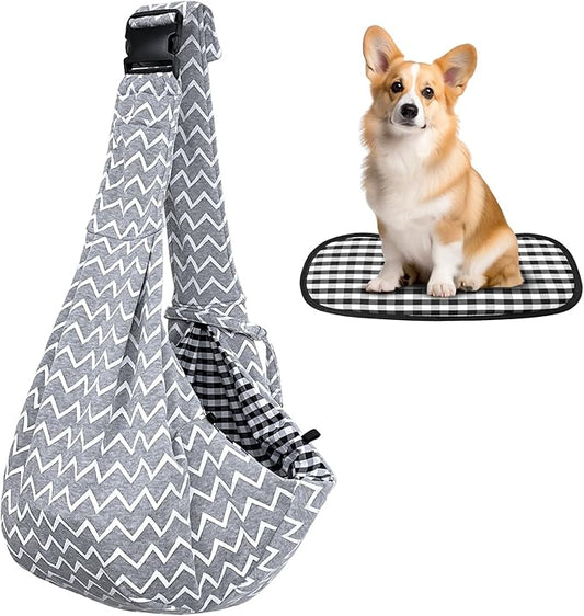 Kanemc Cat Wrap Carrier Small Dog Sling, Puppy Pouch Chest Bag Soft Shoulder Pad Bottom Support, Fits 12Lbs Short Dog 16Lbs Cats Pets, Grey Wave Carriers