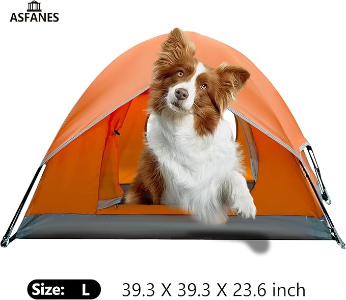 Outdoor Waterproof Pet Camping Tent, Cave Bed for Indoor Cats and Small Dogs, Portable Cat House Dog House, 39.3x39.3x23.6'', Orange, L.