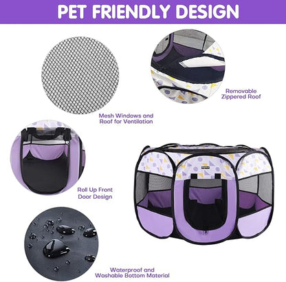 Lucky Monet Portable Dog Cat Playpen Small Dog Puppy Kitten Play Pens Indoor Pop Up Travel Dog Pen for Outdoor Camping Use