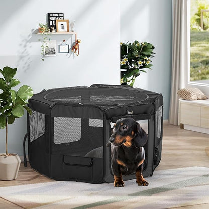DONORO Dog Playpen Portable Pet Play Pens for Small Dog/Cat/Rabbit/Chicks, Cat Playpen Indoor/Outdoor with Carring Case, Removable Zipper Top and Bottom (Black, Large (46"x46"x23"), 8)