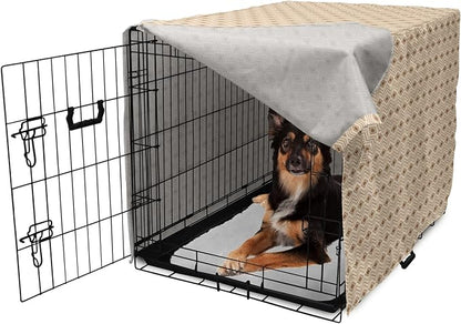 Lunarable Contemporary Brown Dog Crate Cover, Horizontal Rhombus and Zigzag, Easy to Use Pet Kennel Cover for Medium Large Dogs, 36 Inch, Pastel Brown Champagne