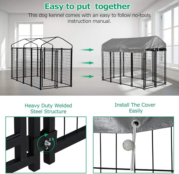 FDW Large Dog Kennel Pet Crate Heavy Duty Cage Puppy Playpen Wire Animal Metal Camping Indoor Outdoor Cage for Large Dogs with Roof